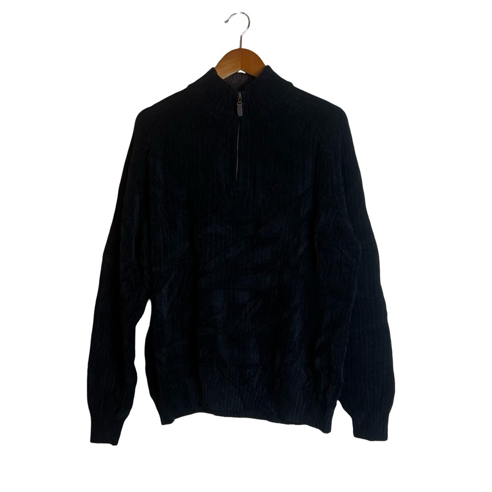 Tommy Bahama black chenille 1/4 zip sweater